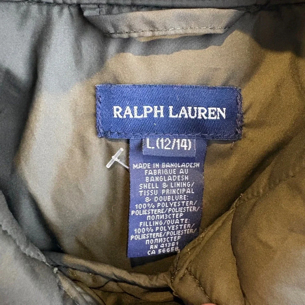 Ralph Lauren Girls Olive Green Quilted Double Breasted Jacket L 12/14 Preppy
